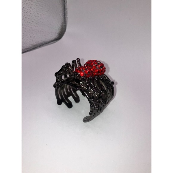 Red Rhinestone Spider Gun Metal Silver-Tone 2 3/8 Inch Wide Cuff Bracelet! - Picture 6 of 8